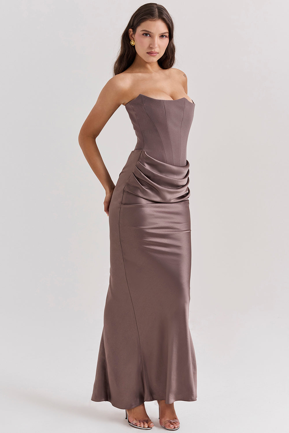 Renata – Off-shoulder Satin Corset Maxi Dress for Women