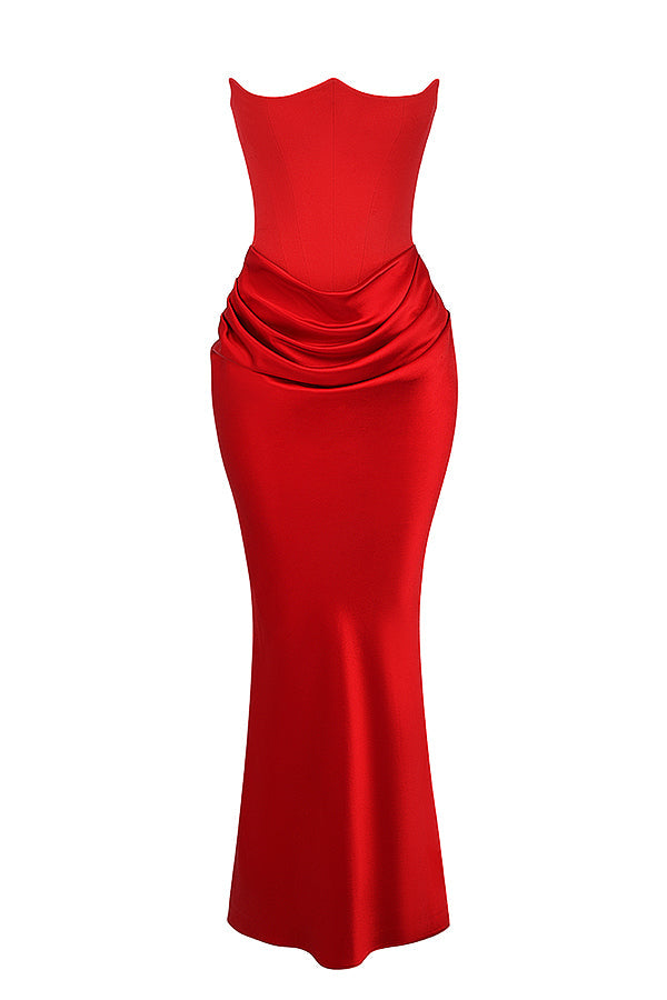 Renata – Off-shoulder Satin Corset Maxi Dress for Women