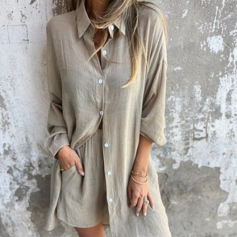 Nadine™ Long Sleeve Shirt & Shorts Set