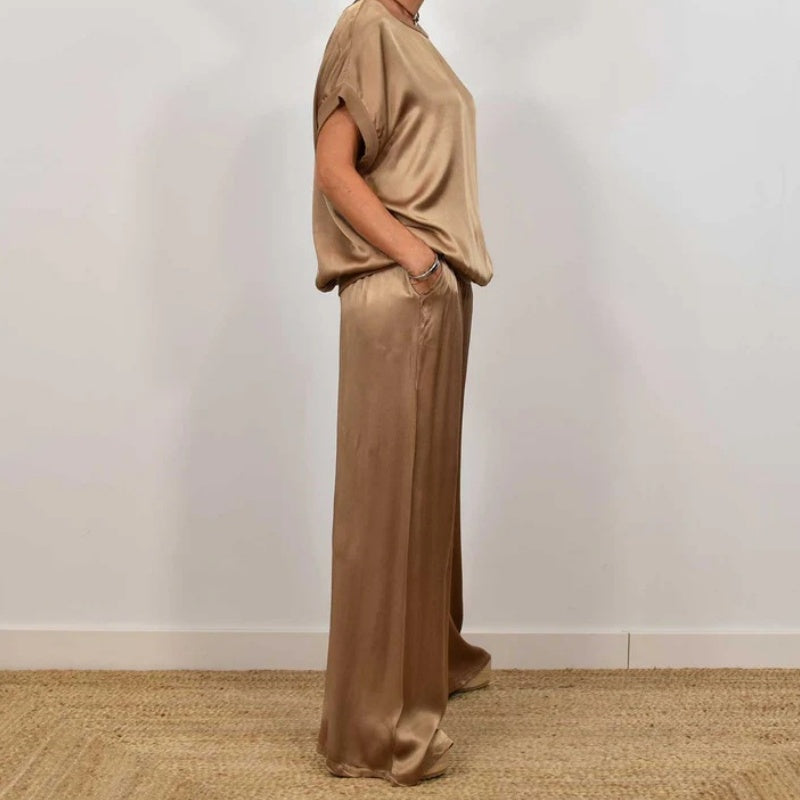 Doris™ Satin Blouse and Pants Set