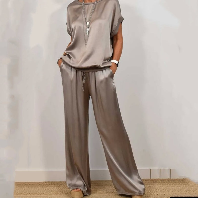 Doris™ Satin Blouse and Pants Set