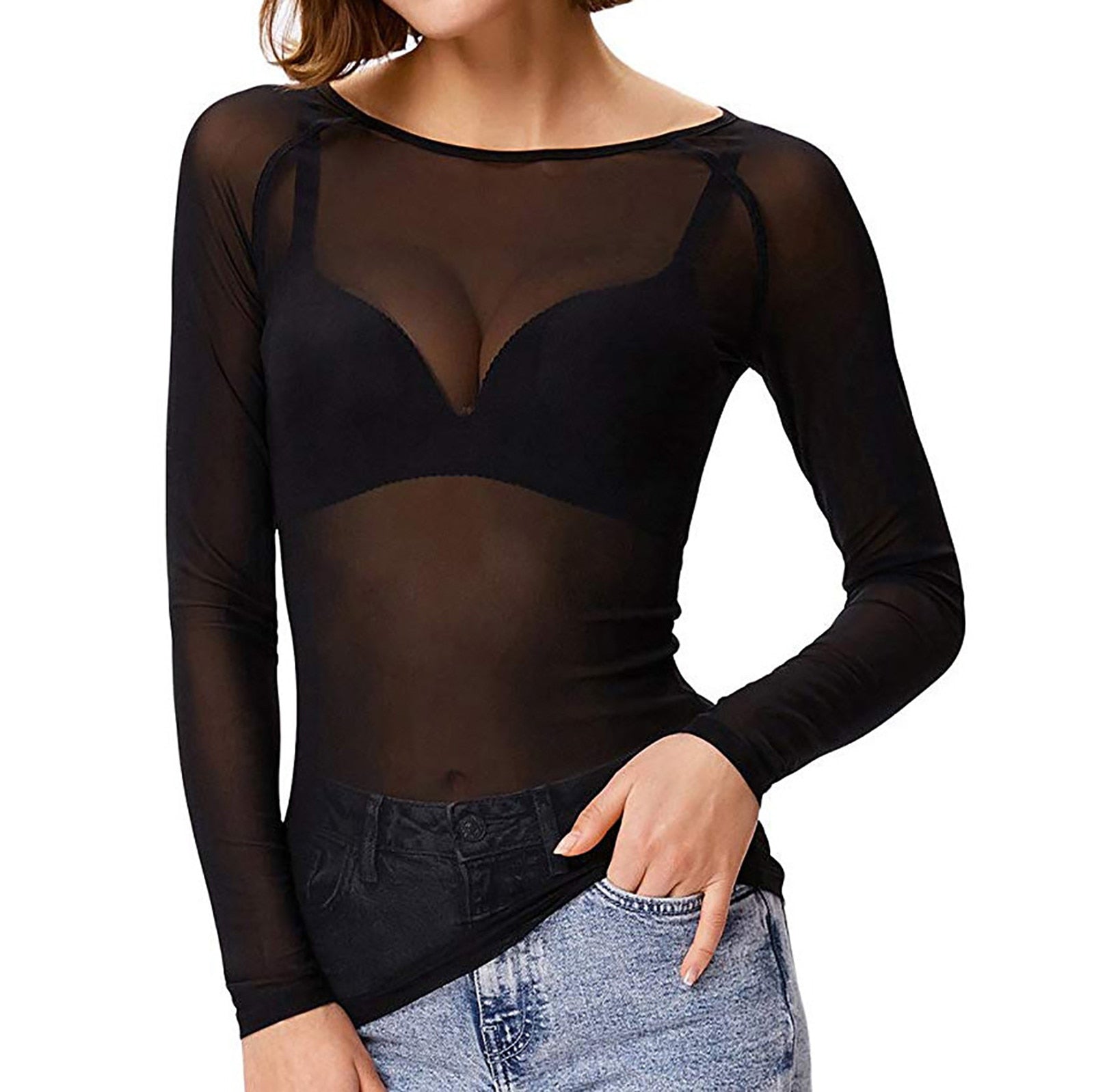 Valentina – Transparente Mesh Langarm Top für Damen