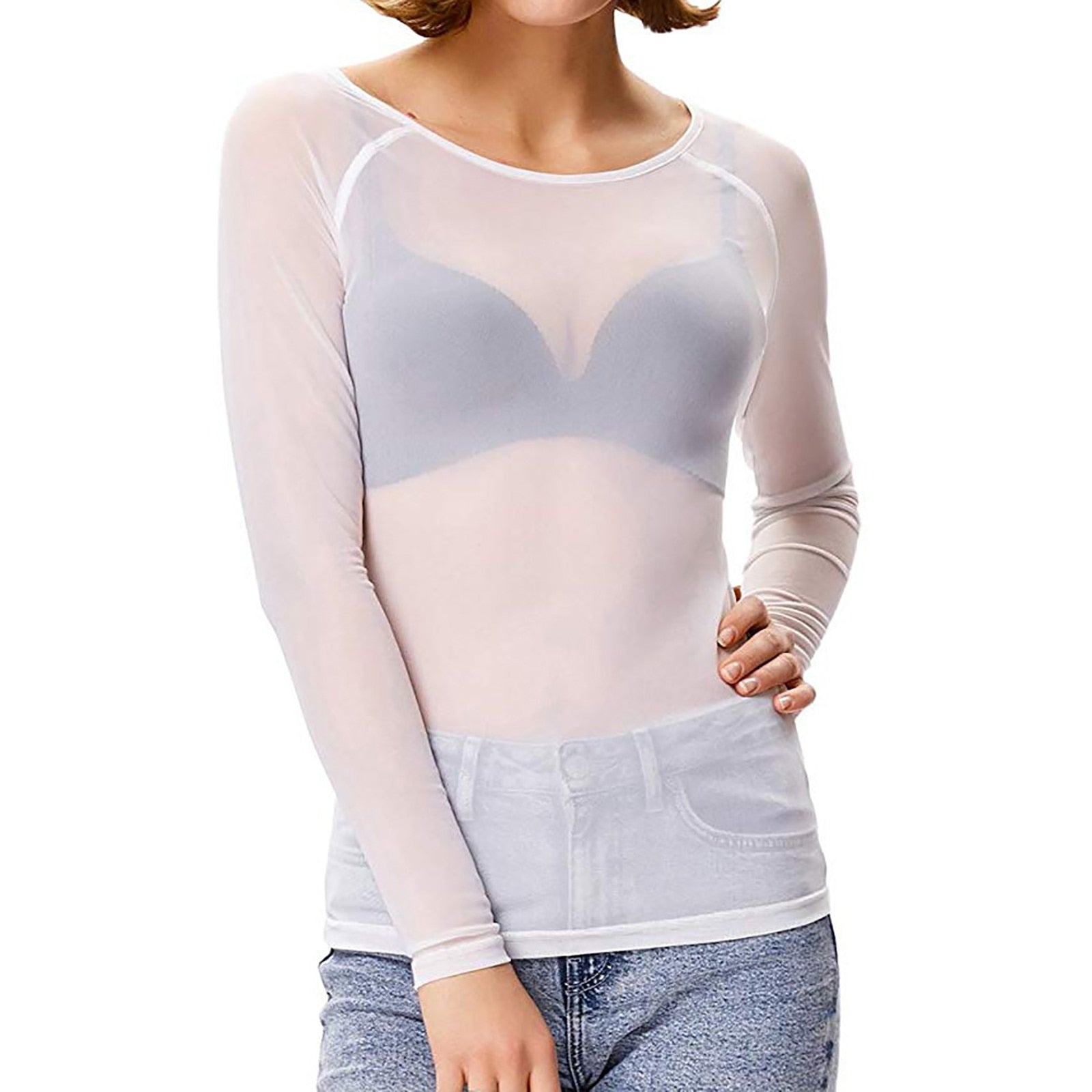 Valentina – Transparente Mesh Langarm Top für Damen