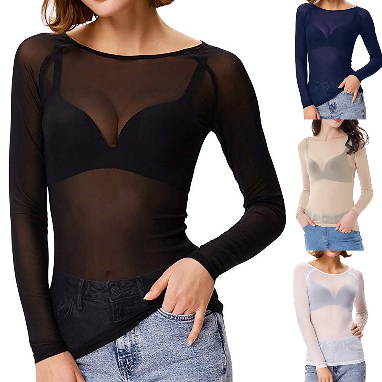 Valentina – Transparente Mesh Langarm Top für Damen