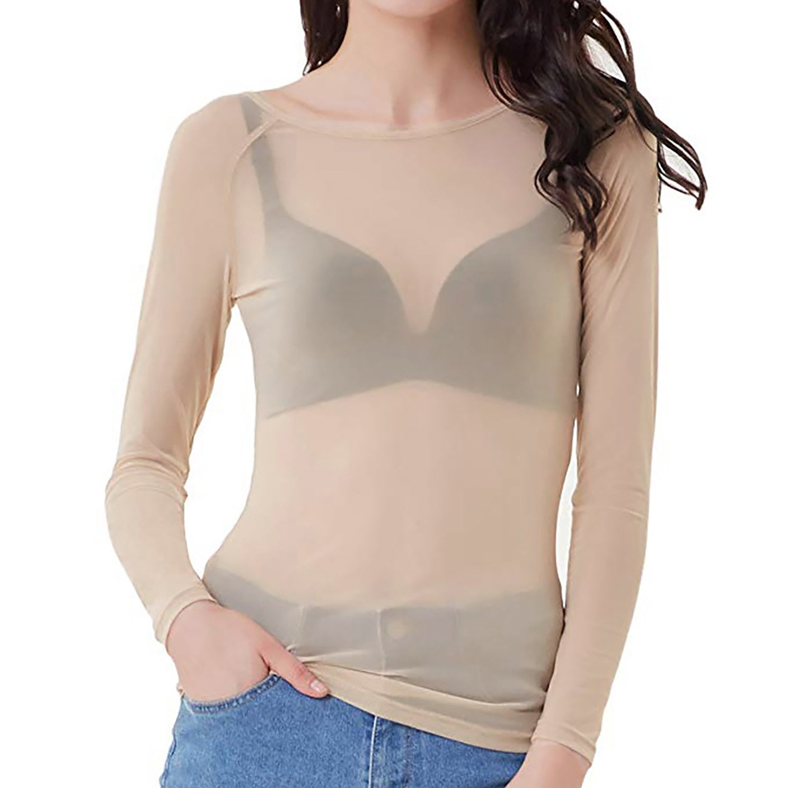Valentina – Transparente Mesh Langarm Top für Damen